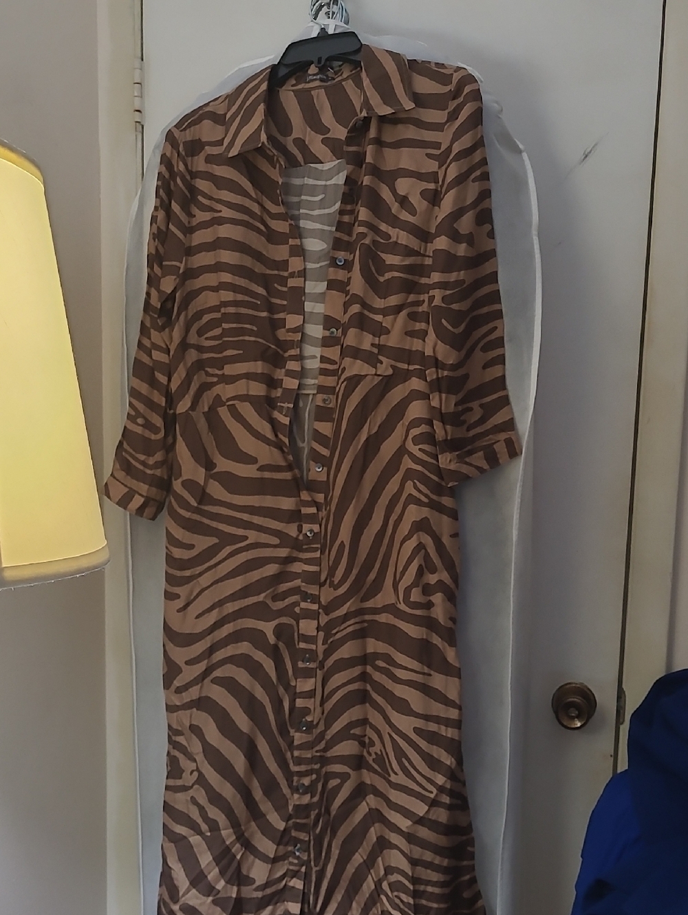 J. McLaughlin Brown Zebra-Striped Maxi Shirt Dress